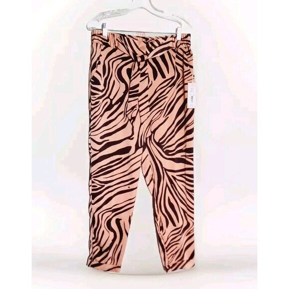 Ny & Co Eva Mendes Tiger Animal Print Pants Slacks Tan/Black w/Belt Tie Sz M NEW - Picture 8 of 9